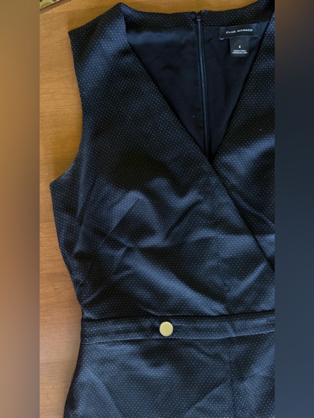 Club Monaco Black Sleeveless Wide-Leg Jumpsuit with Gold Buttons - Picture 2 of 7